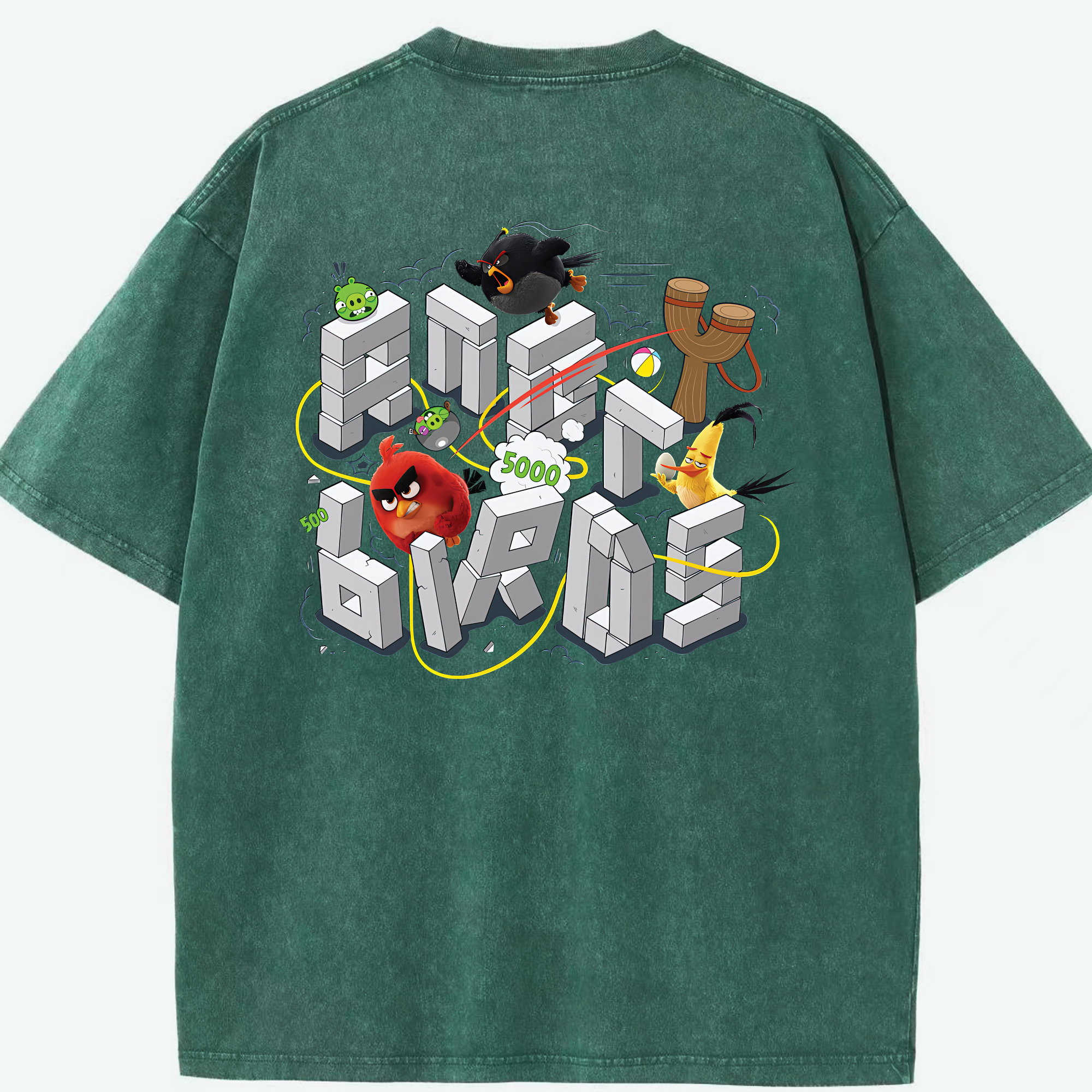 （画像用） Angry Birds アングリーバード 綿100% ヴィンテージ風 半袖Tシャツ（背面プリント）